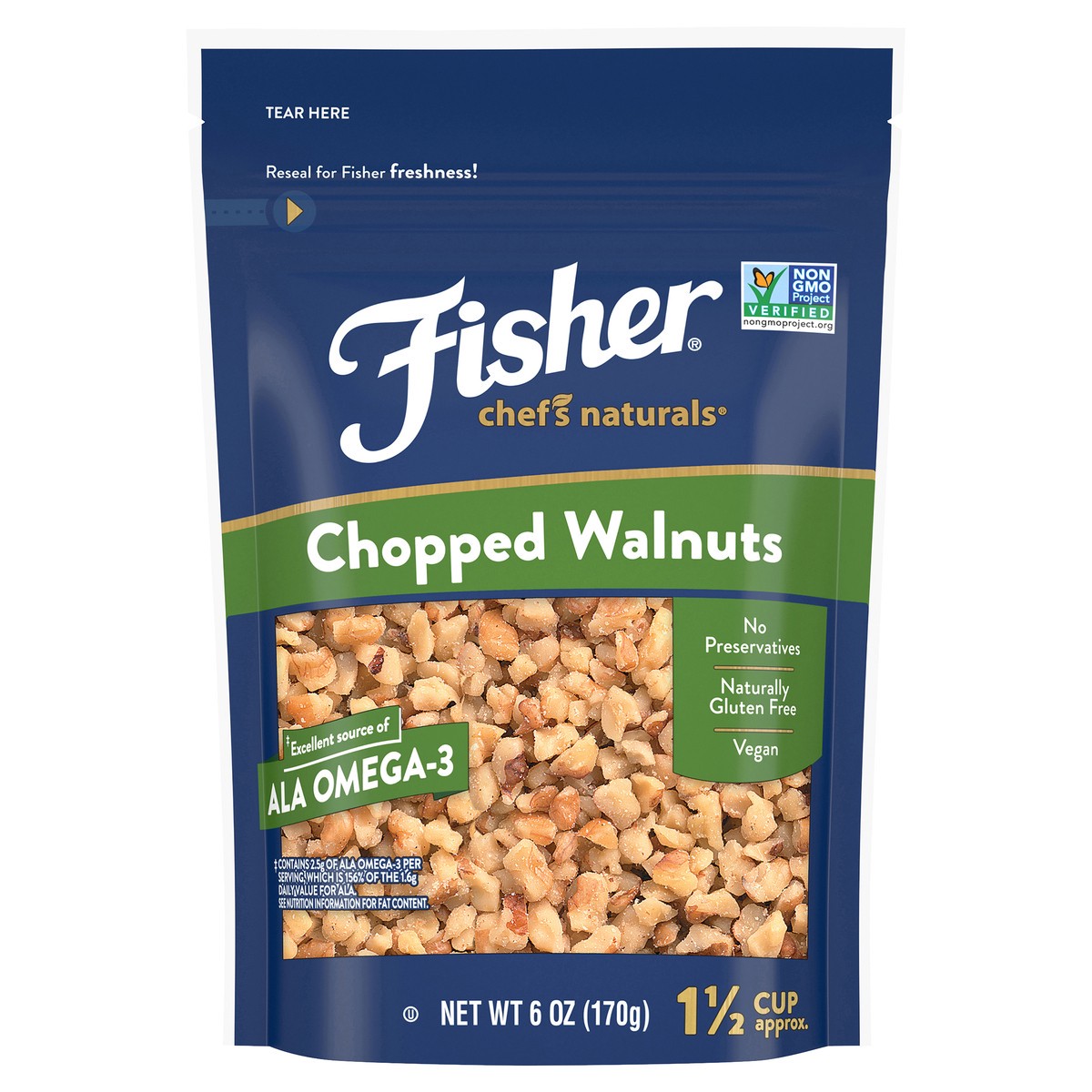 slide 1 of 11, Fisher Chef's Naturals Chopped Walnuts 6 oz. Bag, 6 oz