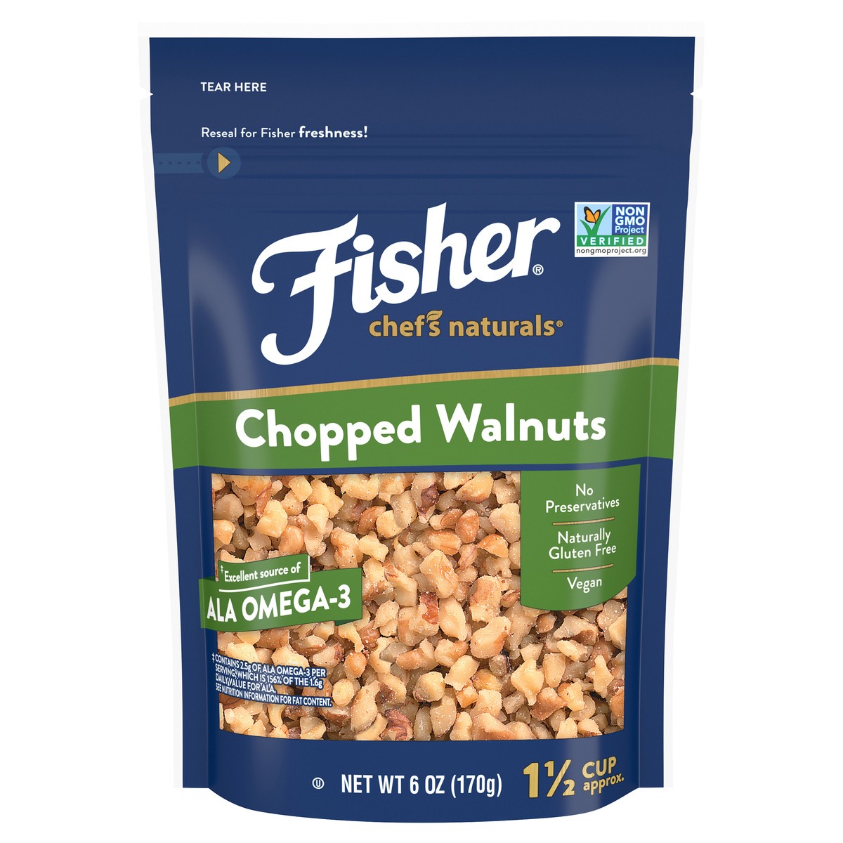 slide 4 of 11, Fisher Chef's Naturals Chopped Walnuts 6 oz. Bag, 6 oz