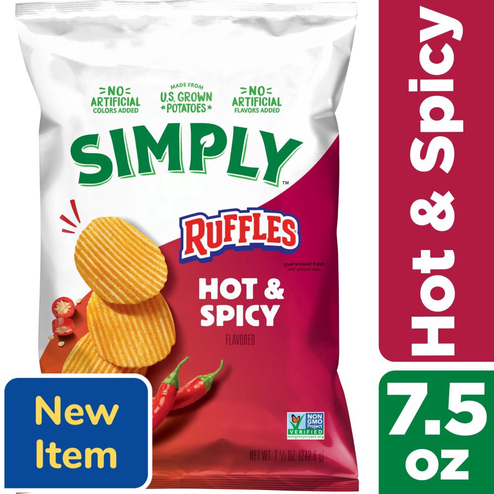 slide 5 of 6, Ruffles Simply Potato Chips Hot & Spicy Flavored 7 1/2 Oz, 7.5 oz
