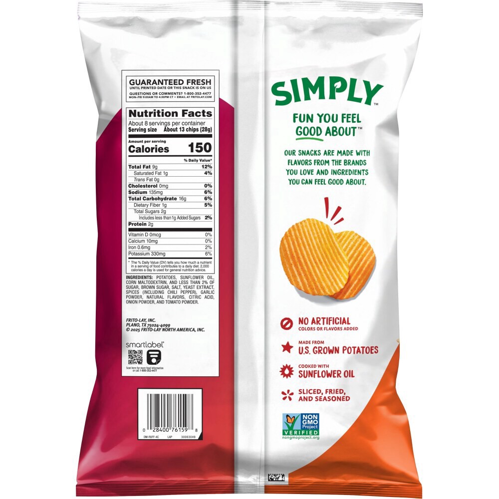 slide 4 of 6, Ruffles Simply Potato Chips Hot & Spicy Flavored 7 1/2 Oz, 7.5 oz