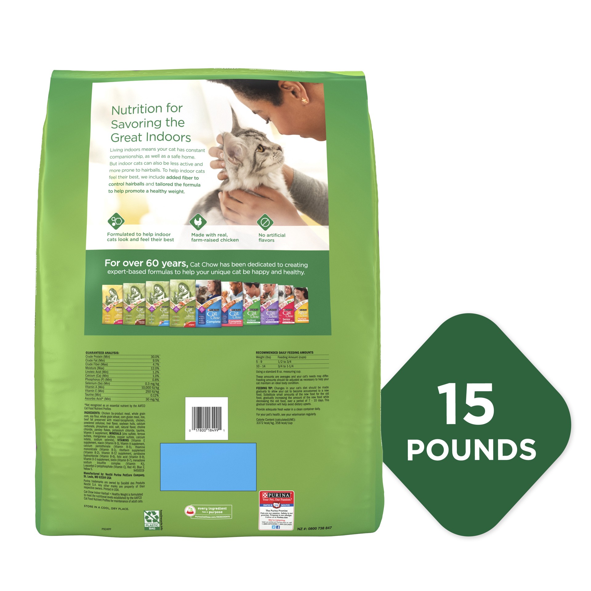 slide 3 of 9, Cat Chow Purina Cat Chow Indoor Dry Cat Food, Hairball + Healthy Weight - 15 lb. Bag, 15 lb