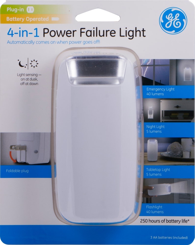 slide 1 of 1, GE Power Failure Led Night Light With Batteries - White, 1 ct