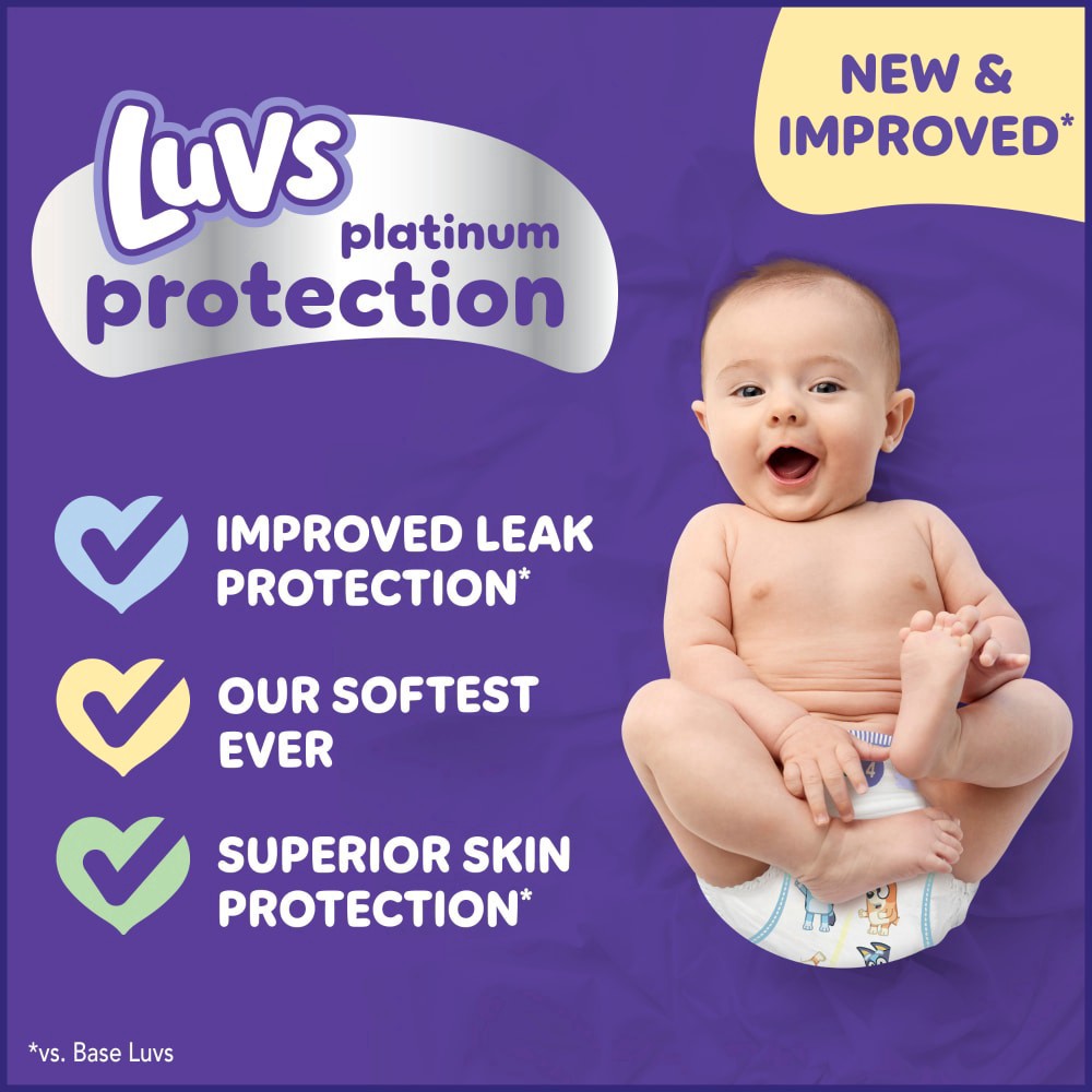 slide 3 of 6, Luvs Platinum Protection Baby Diapers, Size 4 (27 - 33 Lbs), 104 ct