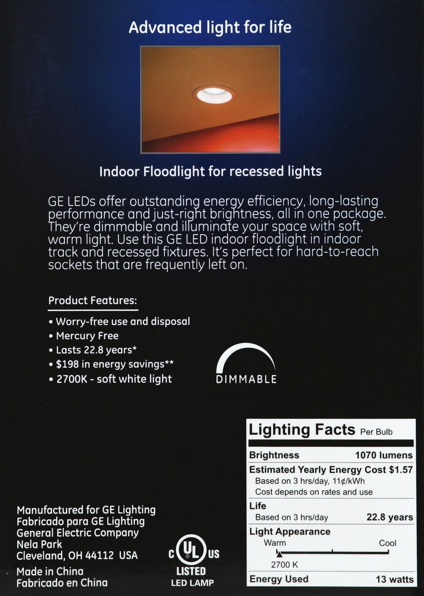 slide 3 of 4, GE Light Bulb, LED, Indoor Floodlight, Soft White, 13 Watts, 1 ct