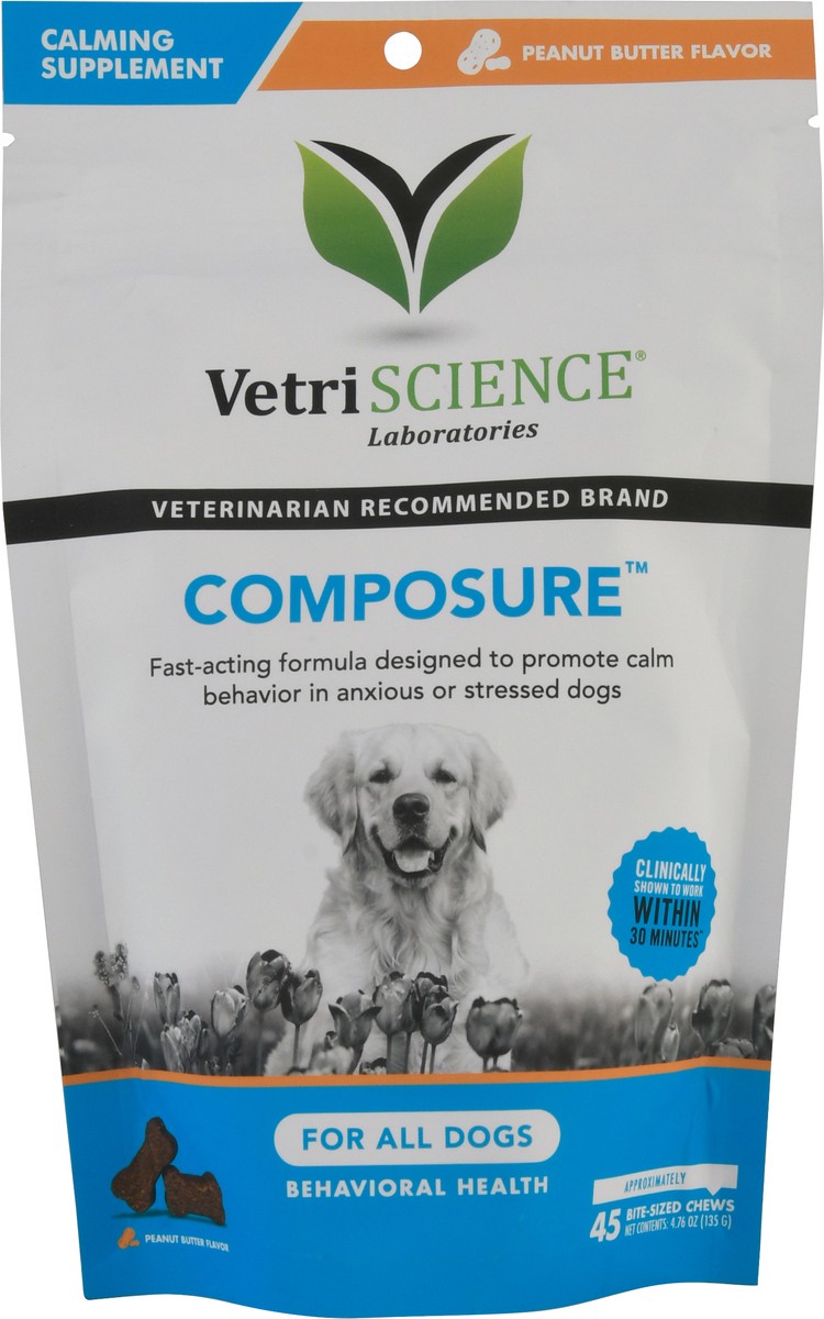 slide 11 of 12, VetriScience Composure For All Dogs Peanut Butter Flavor Bite Size Chews Calming Supplement 4.76 oz, 4.76 oz