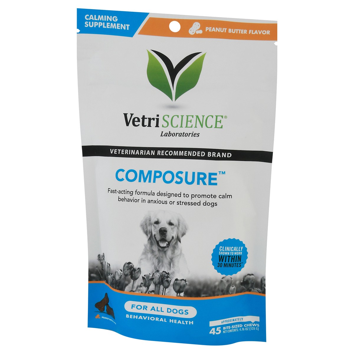 slide 12 of 12, VetriScience Composure For All Dogs Peanut Butter Flavor Bite Size Chews Calming Supplement 4.76 oz, 4.76 oz