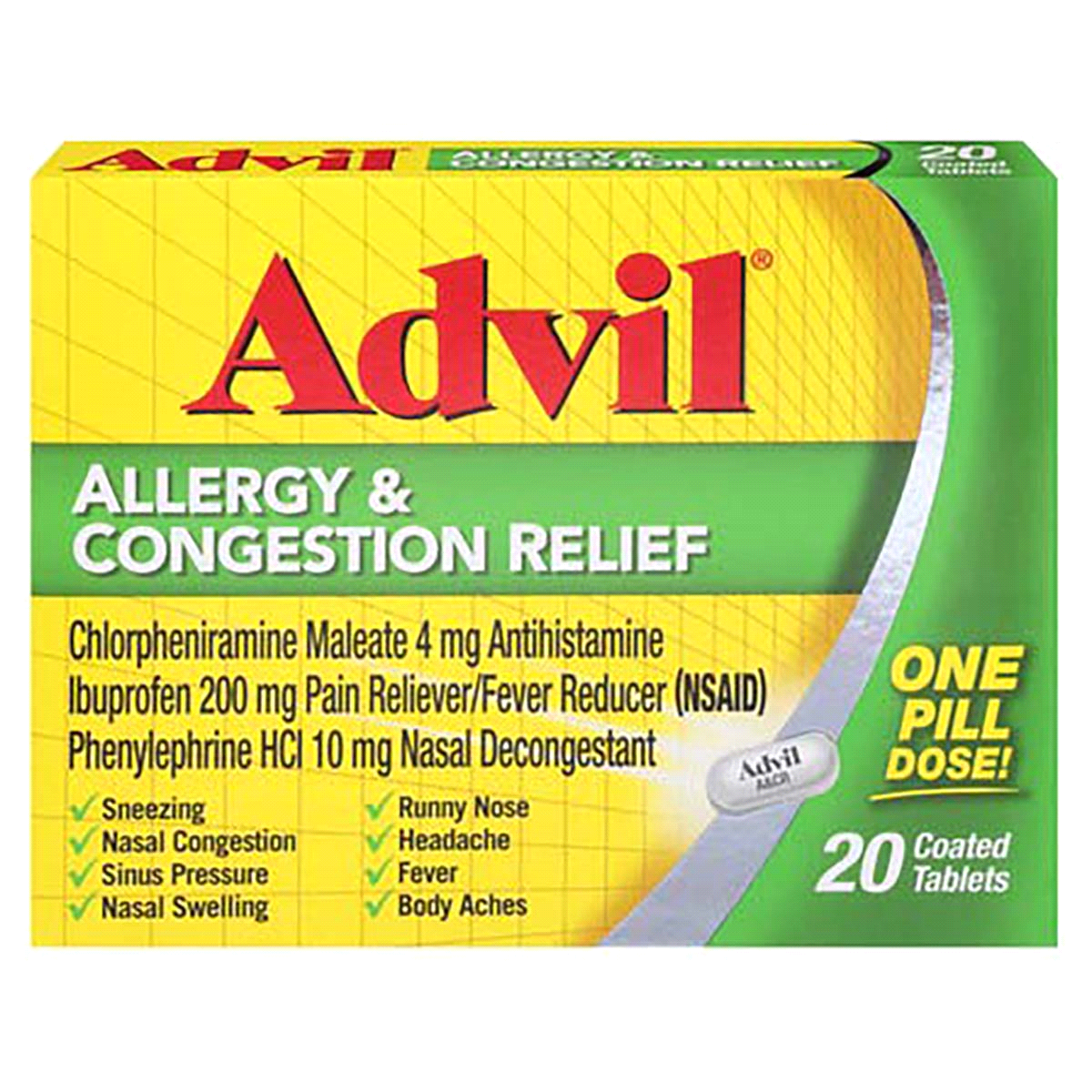 slide 1 of 7, Advil Allergy And Congestion Relief Tablets, 20 ct