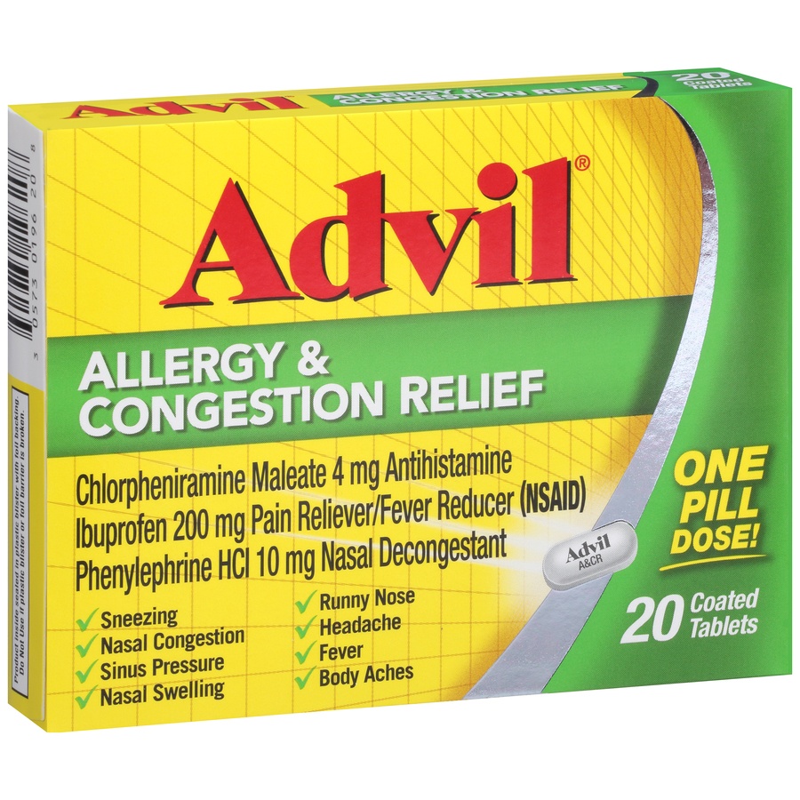 slide 3 of 7, Advil Allergy And Congestion Relief Tablets, 20 ct