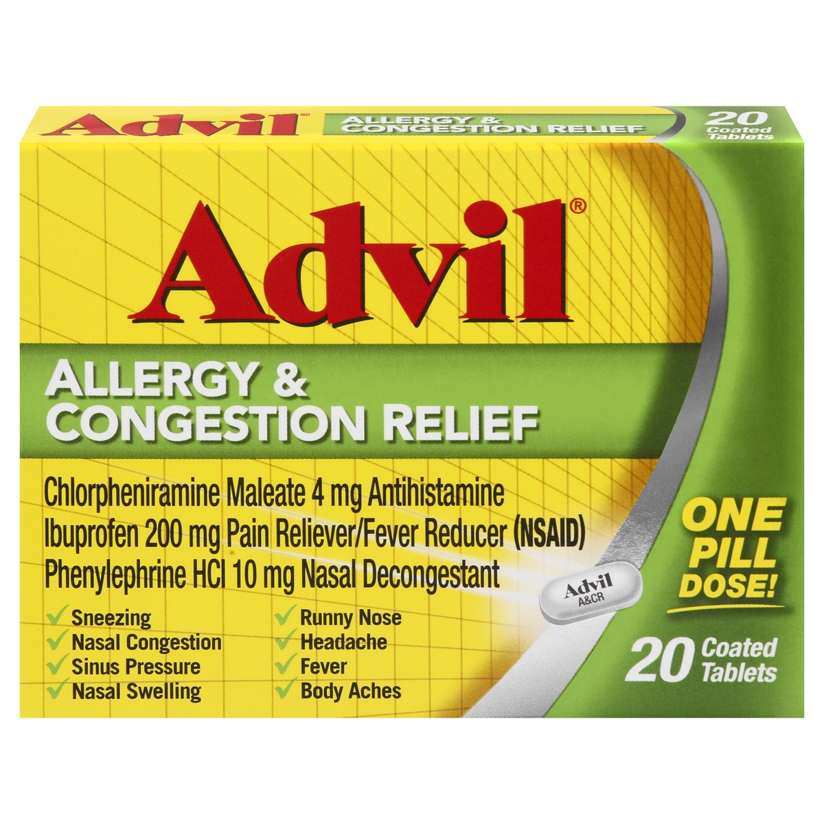 slide 1 of 1, Advil Coated Tablets Allergy & Congestion Relief 20 ea, 20 ct