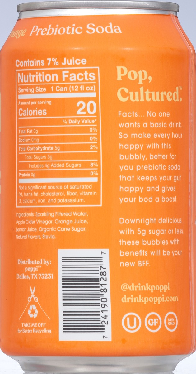 slide 4 of 9, poppi Orange Prebiotic Soda, 12oz, 12 oz