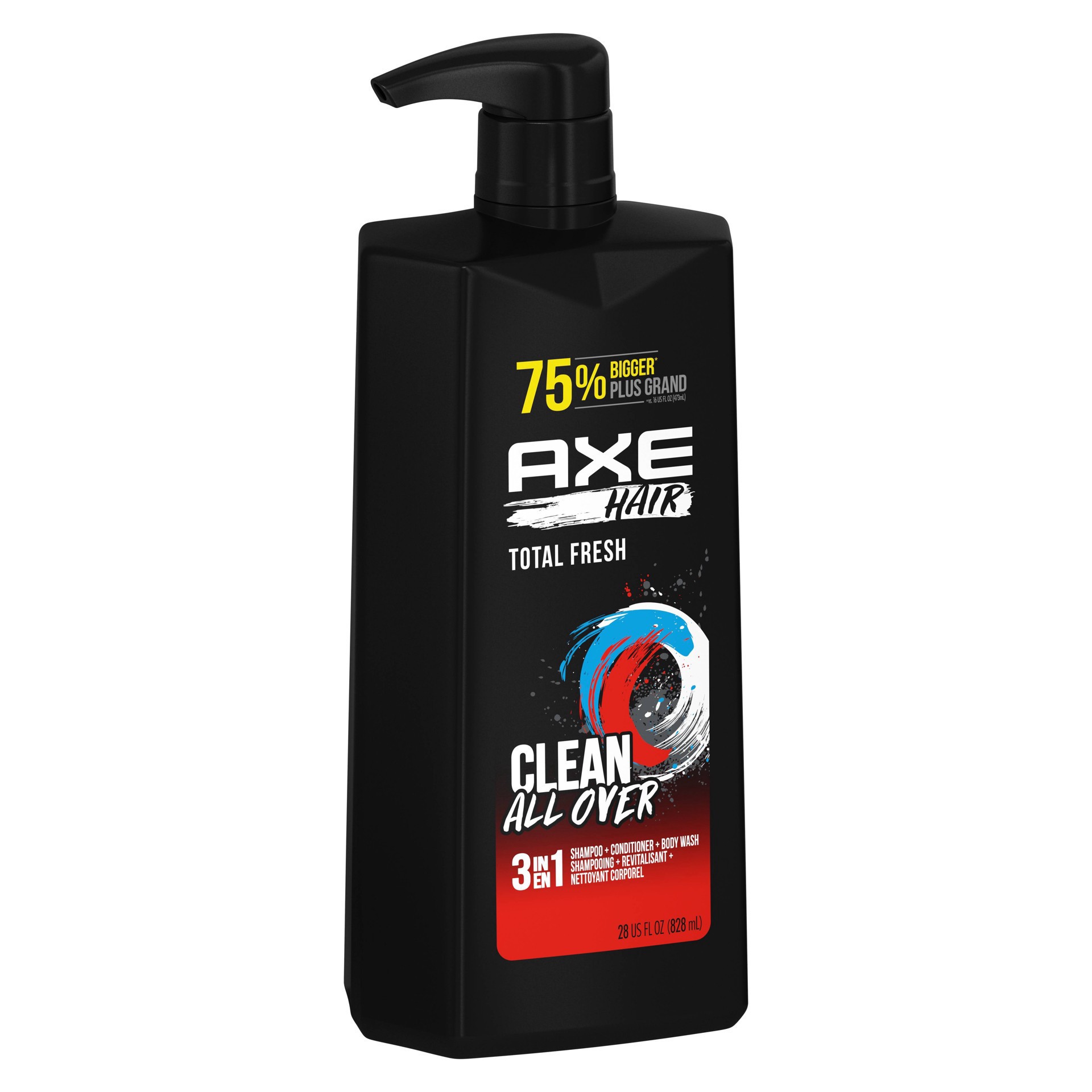 slide 8 of 9, AXE Wash & Care Total Fresh 3-in-1 Body Wash Shampoo & Conditioner, 28 fl oz