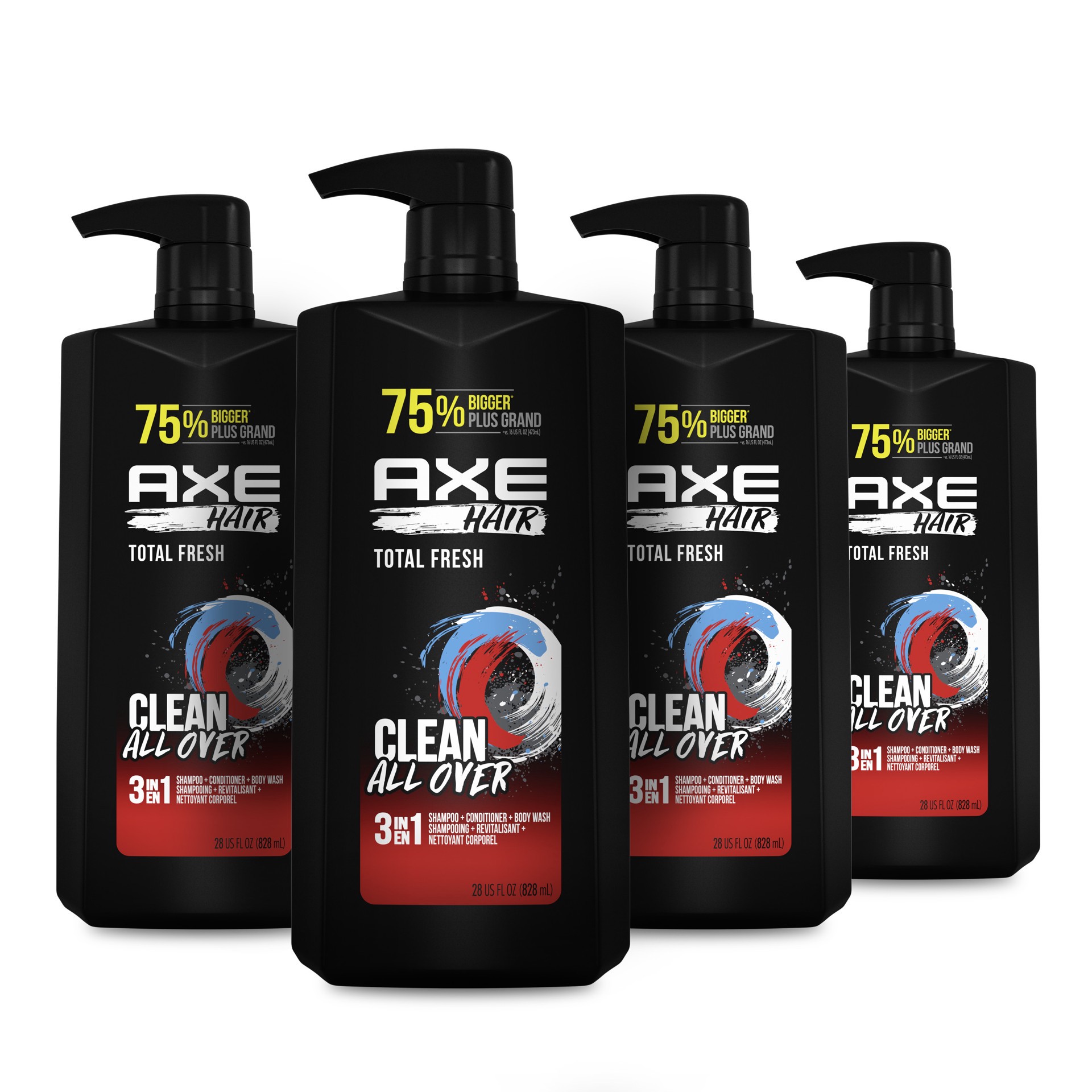 slide 1 of 9, AXE Wash & Care Total Fresh 3-in-1 Body Wash Shampoo & Conditioner, 28 fl oz