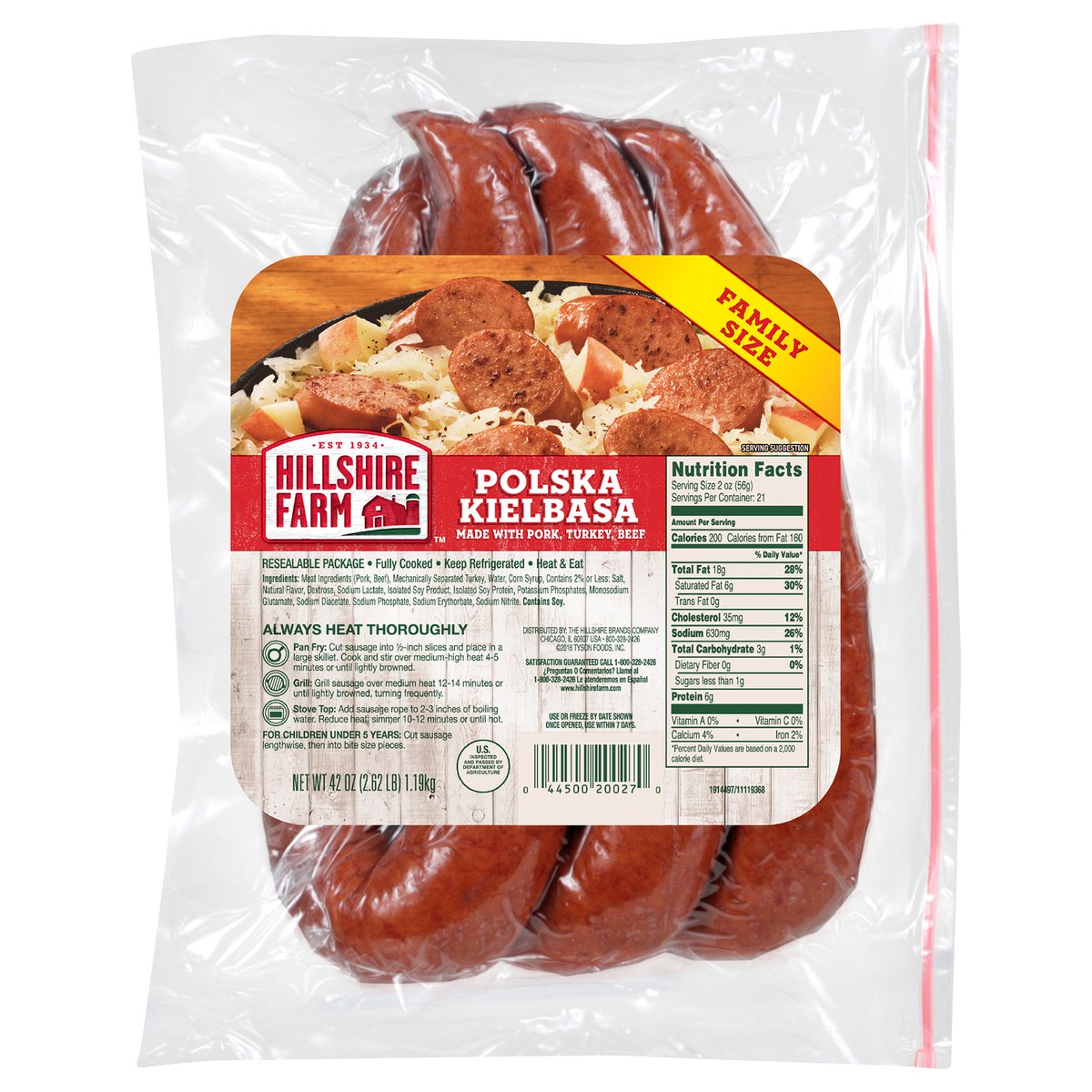 slide 1 of 6, Hillshire Farm Polska Kielbasa Smoked Sausage Family Pack, 2.62 lb, 42 oz