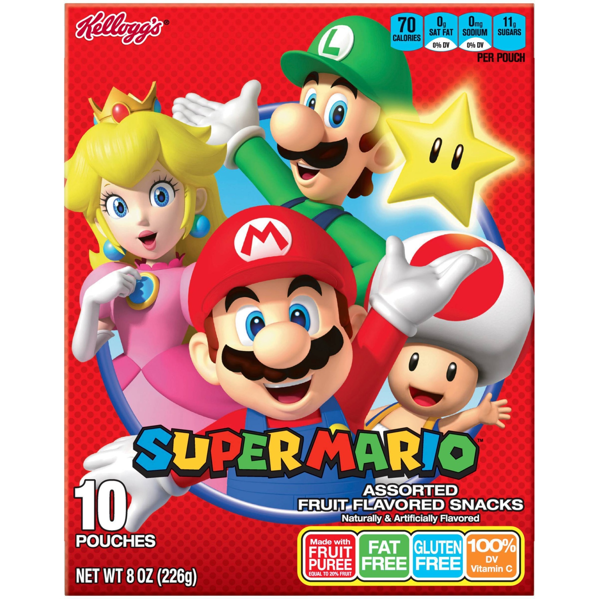 slide 1 of 7, Kellogg's Super Mario Assorted Fruit Snacks, 10 ct; 8 oz