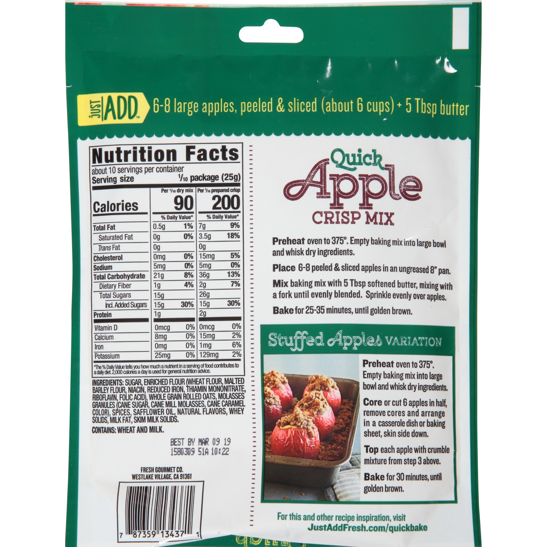 slide 6 of 6, Fresh Gourmet Just Add Baking Mix Quick Apple Crisp Mix, 8.6 oz., 8.6 oz