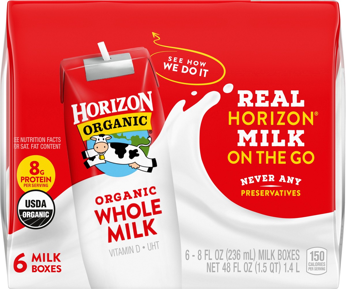 slide 2 of 9, Horizon Organic Shelf-Stable Whole Milk Boxes, 8 oz., 6 Pack, 48 fl oz