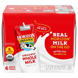 Horizon Organic Shelf-Stable Whole Milk Boxes, 8 oz., 6 Pack