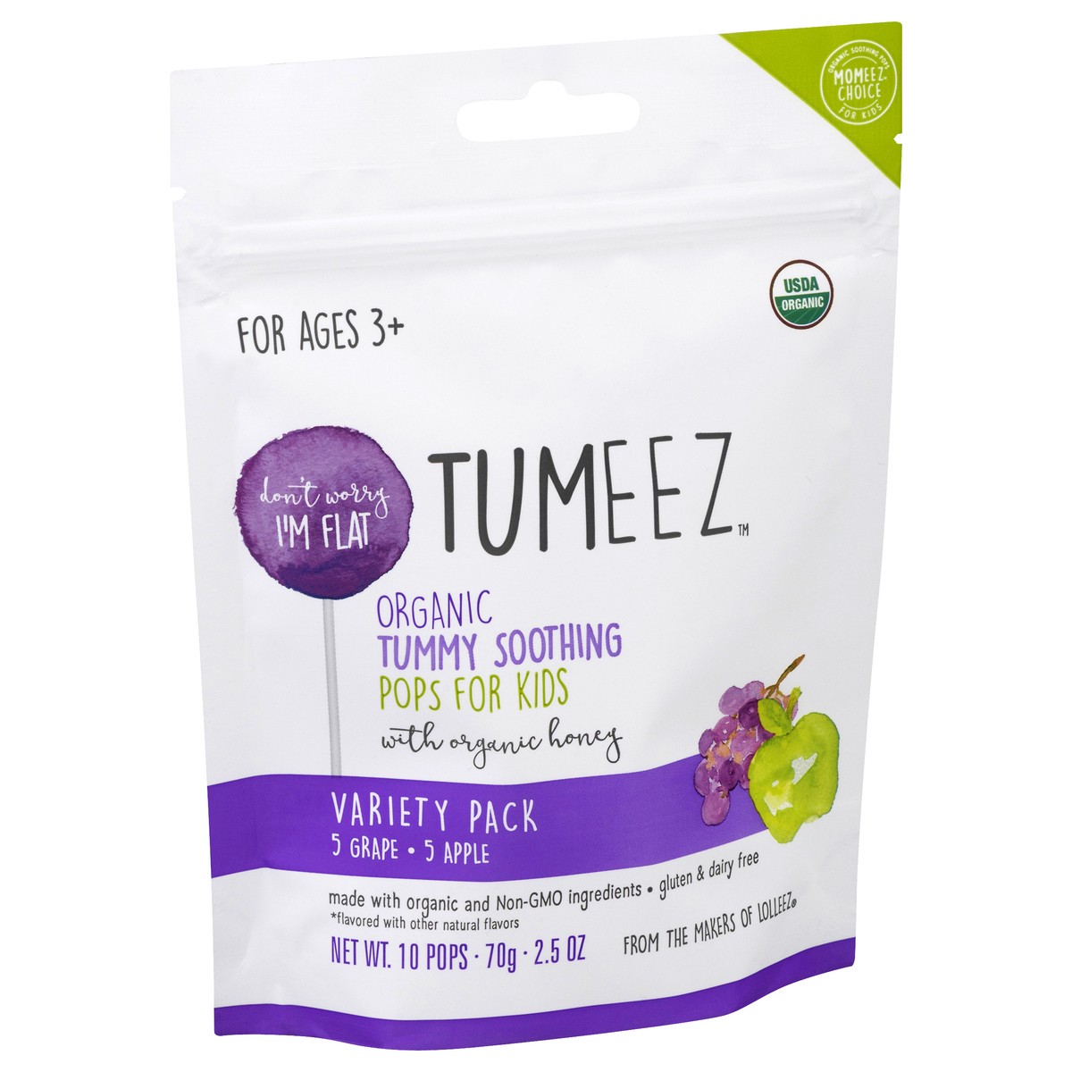 slide 2 of 8, Momeez Choice Tumeez Organic Tummy Soothing Grape/Apple Pops for Kids Variety Pack 10 ea, 10 ct