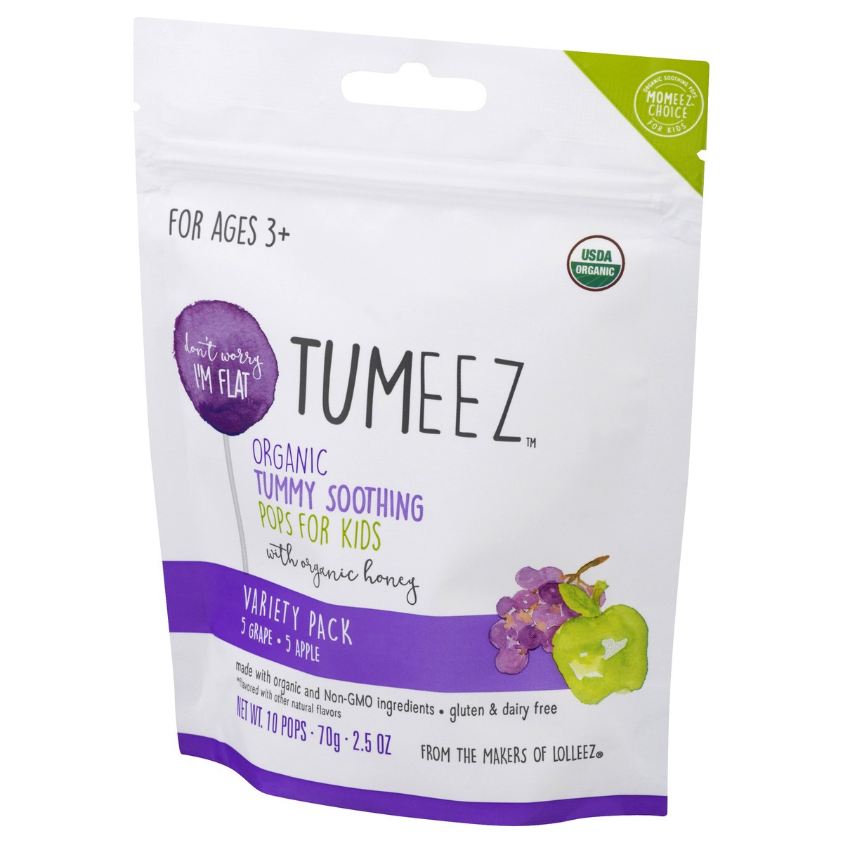 slide 7 of 8, Momeez Choice Tumeez Organic Tummy Soothing Grape/Apple Pops for Kids Variety Pack 10 ea, 10 ct