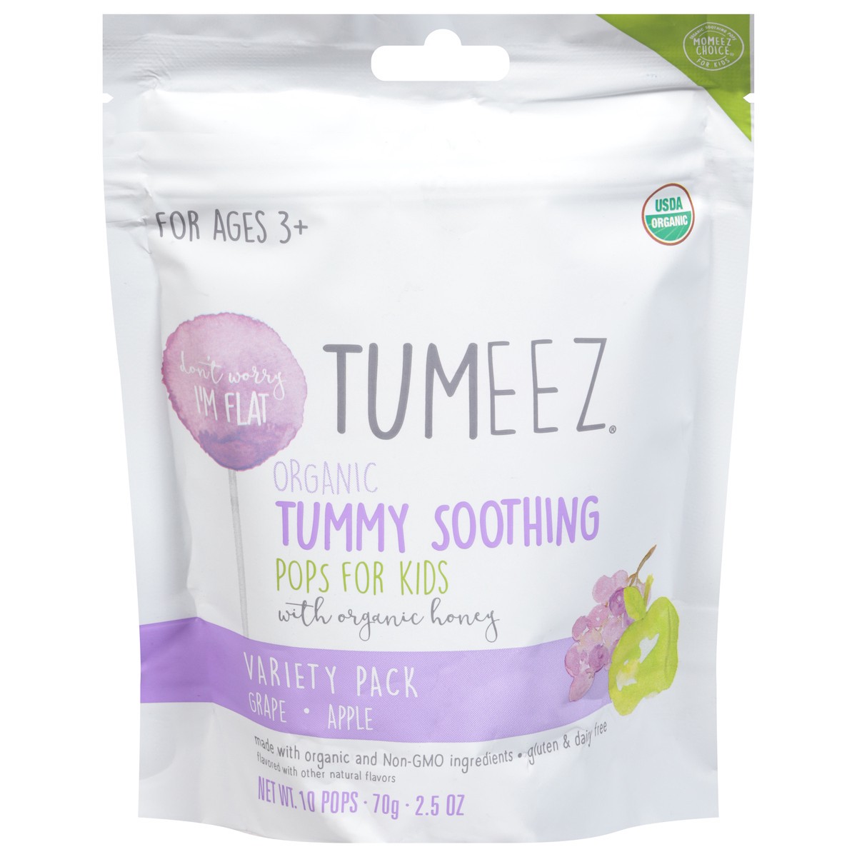 slide 1 of 8, Momeez Choice Tumeez Organic Tummy Soothing Grape/Apple Pops for Kids Variety Pack 10 ea, 10 ct