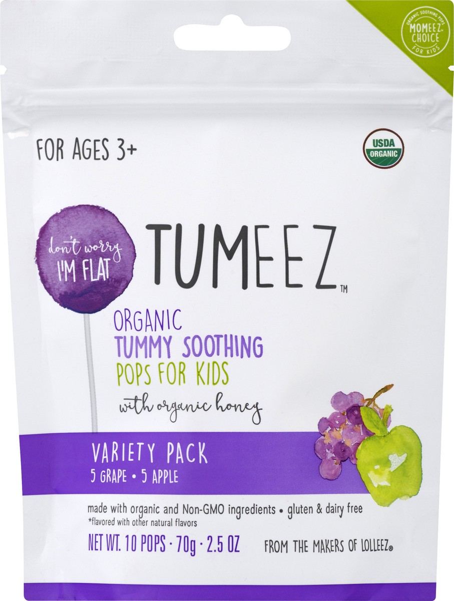 slide 8 of 8, Momeez Choice Tumeez Organic Tummy Soothing Grape/Apple Pops for Kids Variety Pack 10 ea, 10 ct