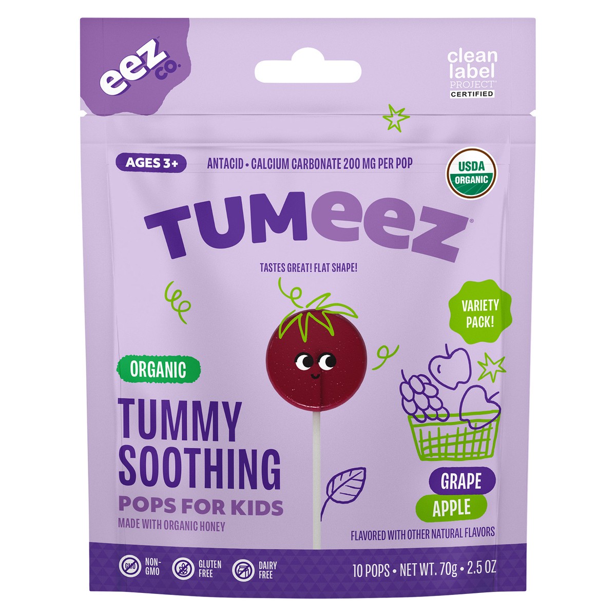 slide 1 of 8, Momeez Choice Tumeez Organic Tummy Soothing Grape/Apple Pops for Kids Variety Pack 10 ea, 10 ct