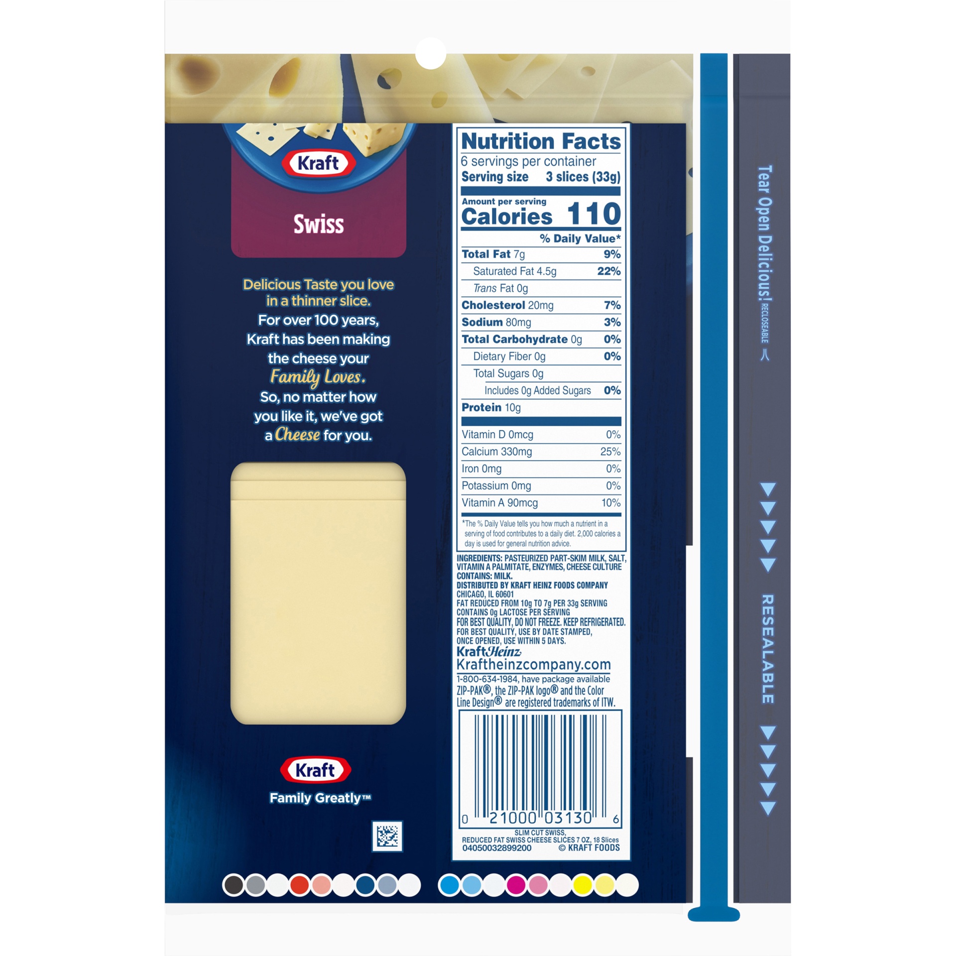 slide 4 of 6, Kraft Slim Cut Swiss Cheese Slices with 2% Milk Pack, 7 oz