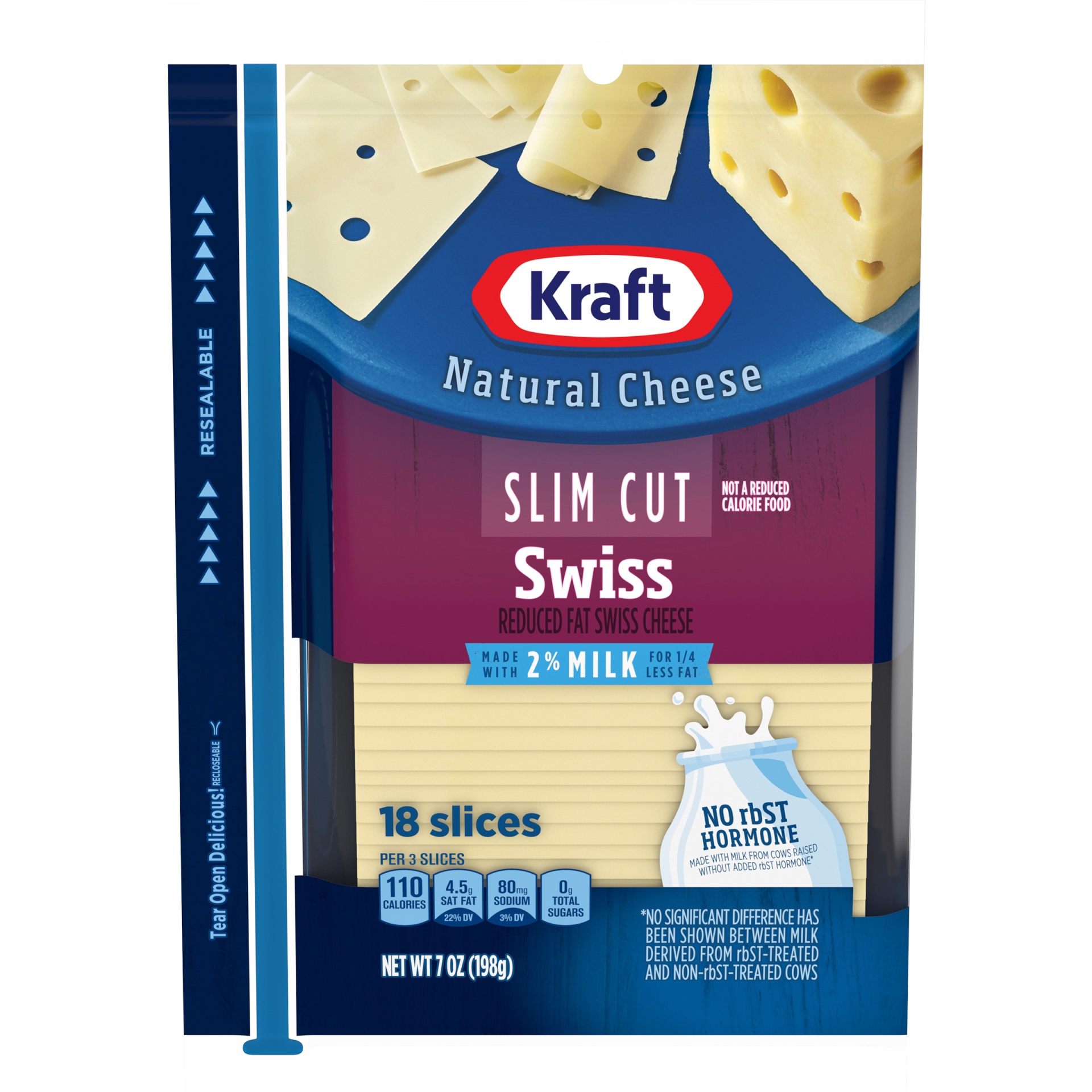 slide 1 of 6, Kraft Slim Cut Swiss Cheese Slices with 2% Milk Pack, 7 oz