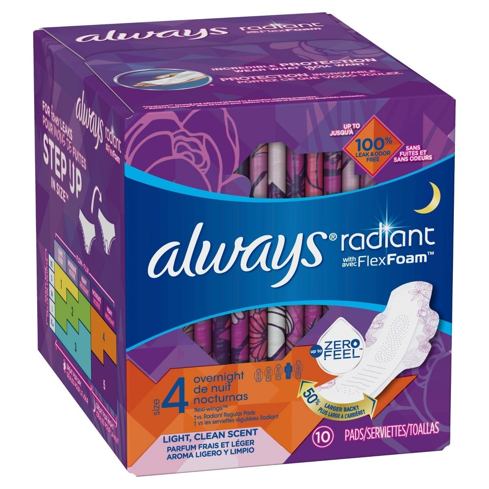 Always Radiant Size 4 Scented Overnight Sanitary Pads With Wings | Shipt