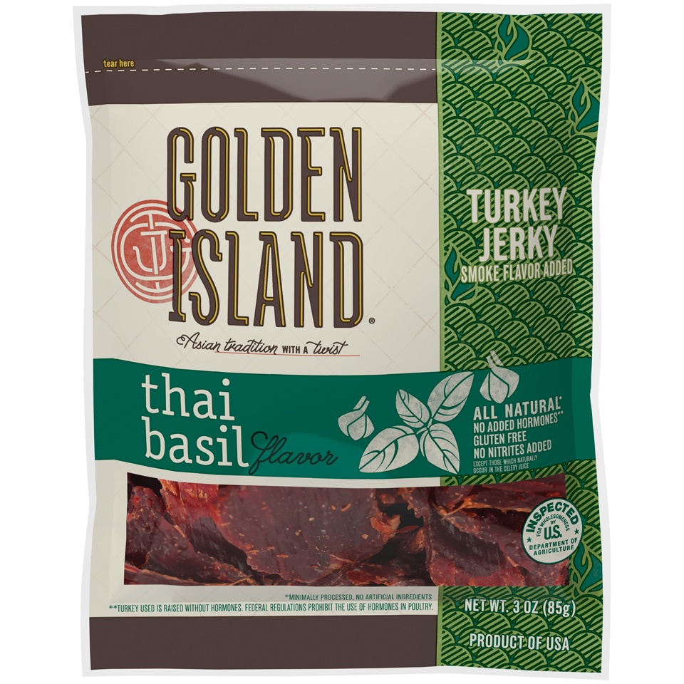 slide 1 of 6, Golden Island Jerky Thai Basil Turkey, 3 oz