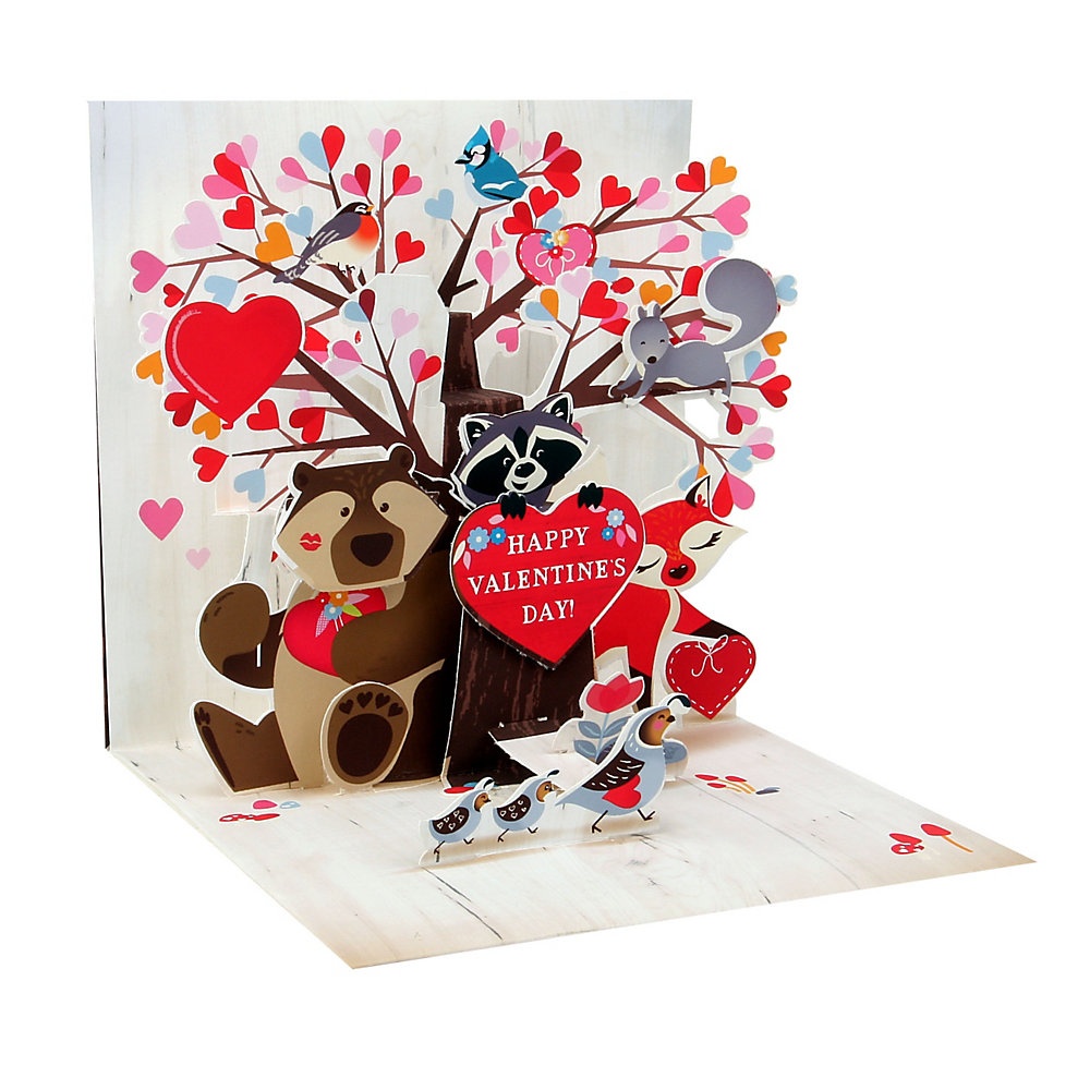 slide 1 of 1, Up With Paper Valentine's Day Pop-Up Greeting Card With Envelope, 5 1/4'' X 5 1/4'', Woodland Valentine, 1 ct