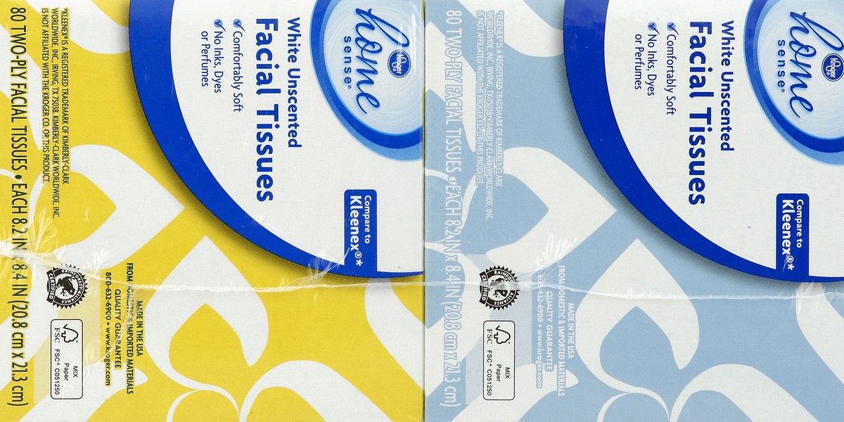 slide 2 of 4, Kroger Home Sense White Unscented Facial Tissue Multi Pack, 320 ct