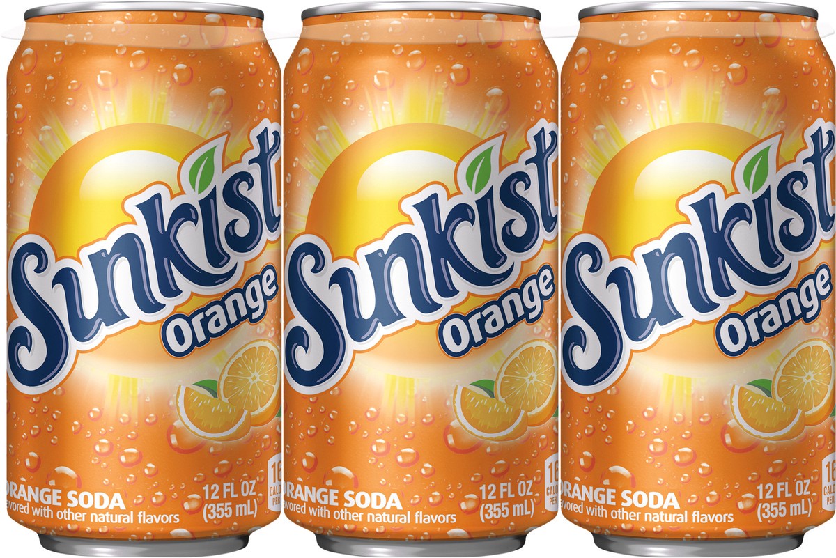 slide 7 of 9, Sunkist Orange Soda, 12 fl oz cans, 6 pack, 72 oz