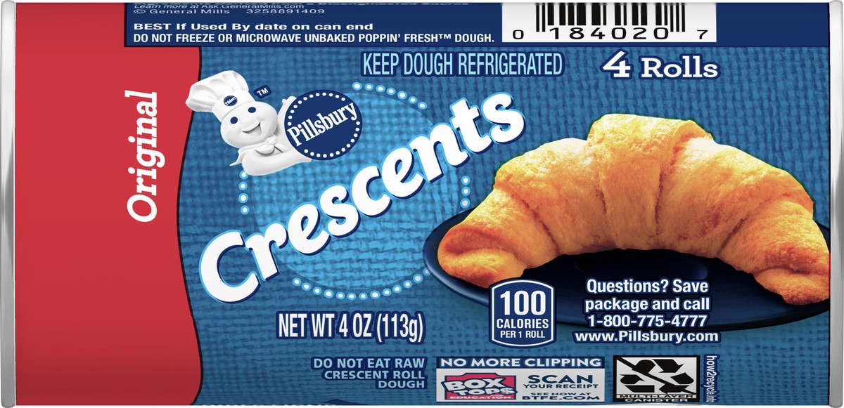 slide 4 of 13, Pillsbury Crescent Rolls, Original Refrigerated Canned Pastry Dough, 4 Rolls, 4 oz , 4 ct