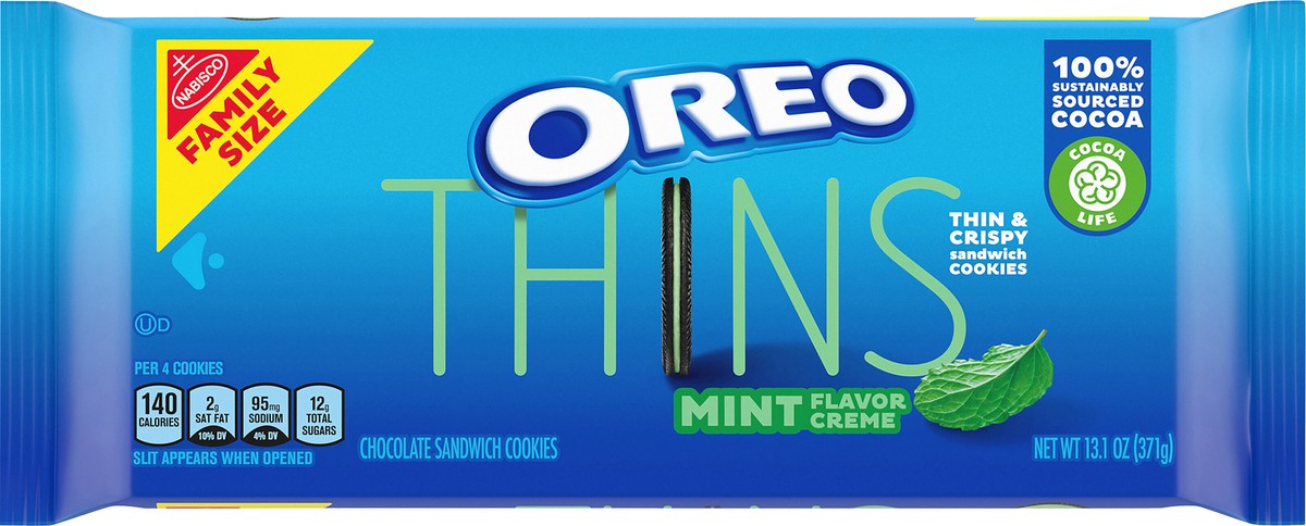 slide 6 of 9, OREO Thins Mint Flavor Creme Chocolate Sandwich Cookies - 13.1oz, 13.1 oz