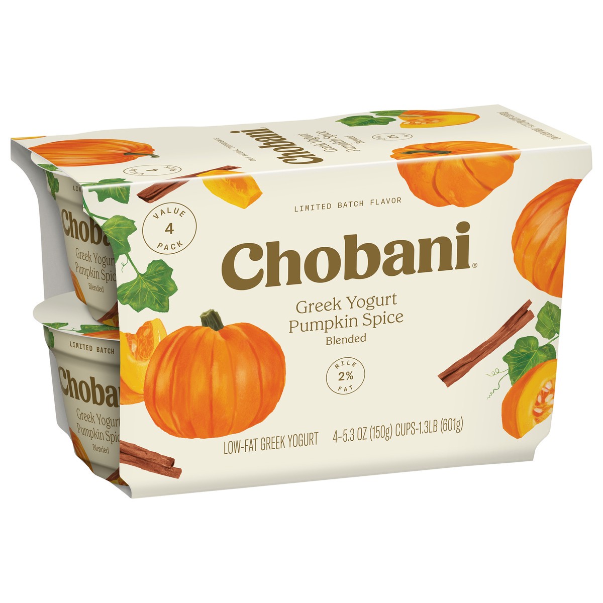 slide 7 of 9, Chobani Greek Low-Fat Pumpkin Spice Blended Yogurt Value Pack 4 - 5.3 oz Cups, 4 ct