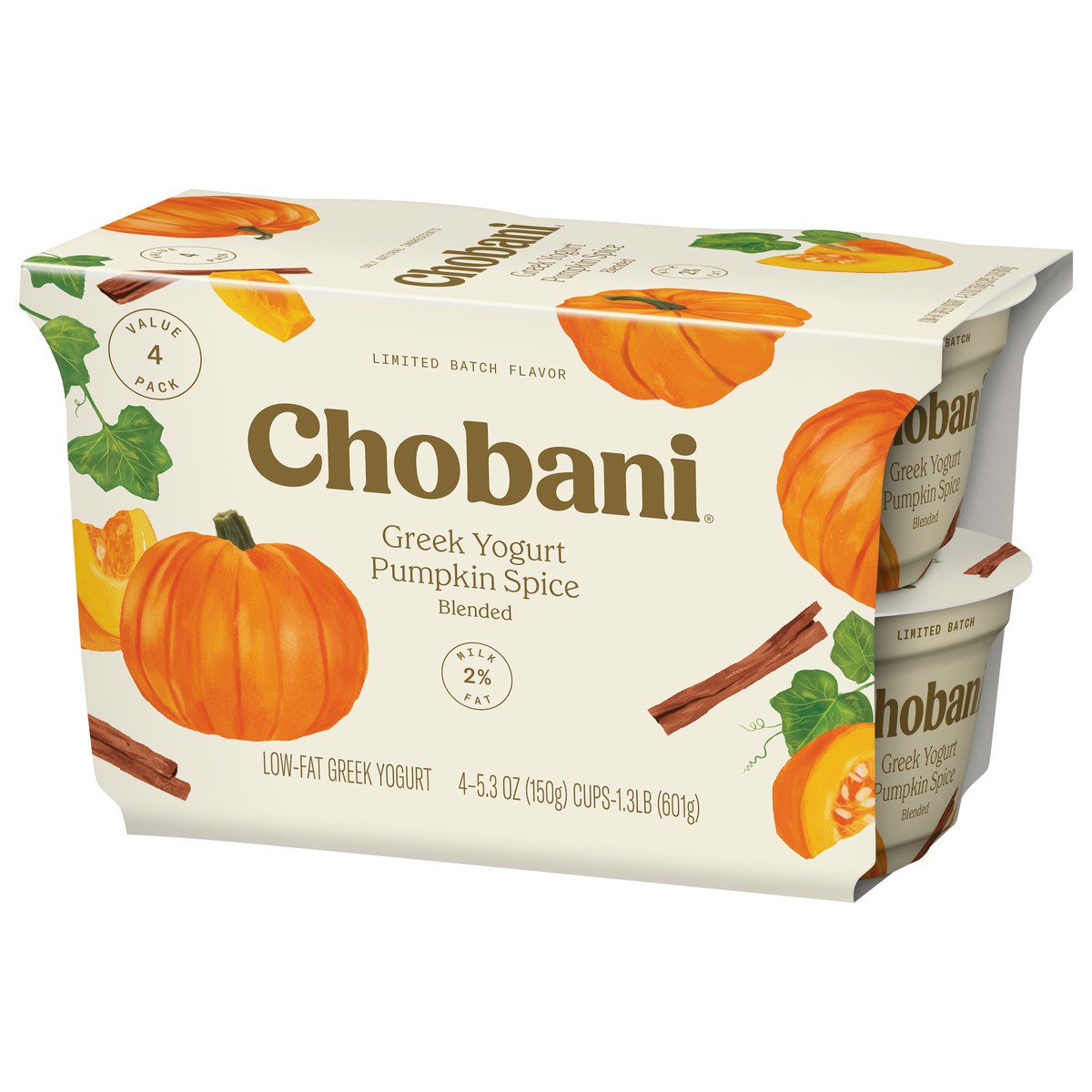 slide 3 of 9, Chobani Greek Low-Fat Pumpkin Spice Blended Yogurt Value Pack 4 - 5.3 oz Cups, 4 ct