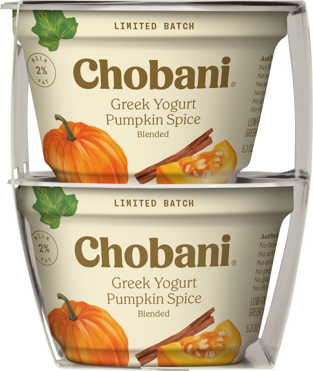 slide 5 of 9, Chobani Greek Low-Fat Pumpkin Spice Blended Yogurt Value Pack 4 - 5.3 oz Cups, 4 ct