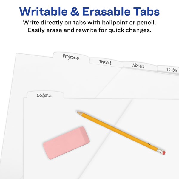 slide 7 of 7, Avery Write And Erase Plastic Divider, 5 Tabs, White, 1 ct