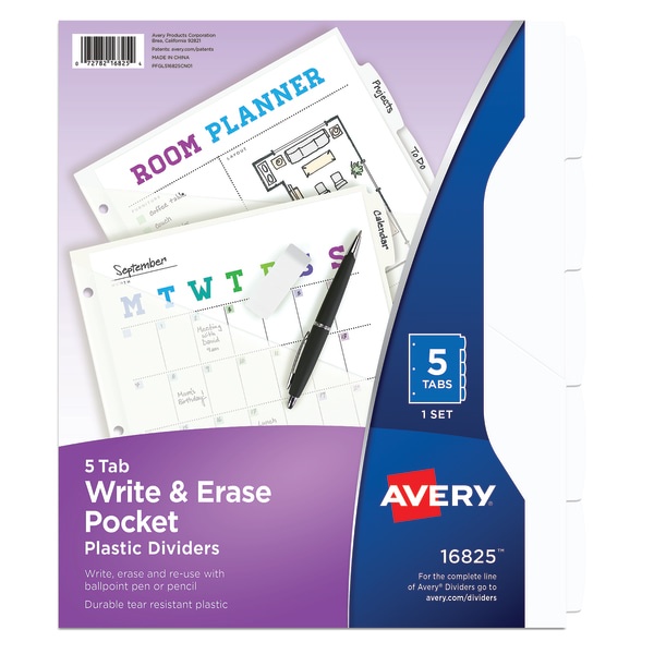 slide 1 of 2, Avery Write And Erase Plastic Divider, 5 Tabs, White, 1 ct