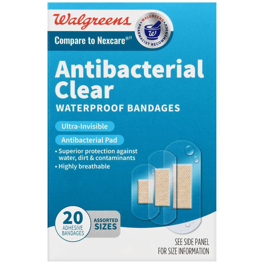 slide 5 of 5, Walgreens Antibacterial Clear Waterproof Bandages, 20 ct