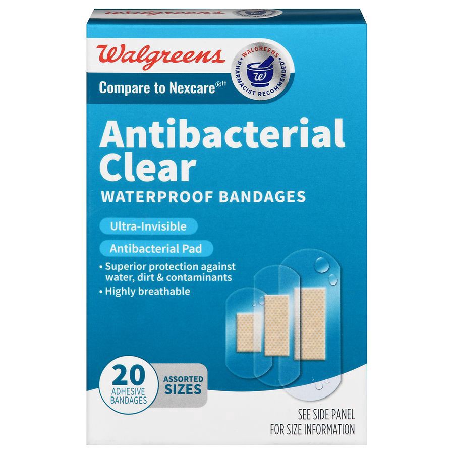 slide 1 of 5, Walgreens Antibacterial Clear Waterproof Bandages, 20 ct