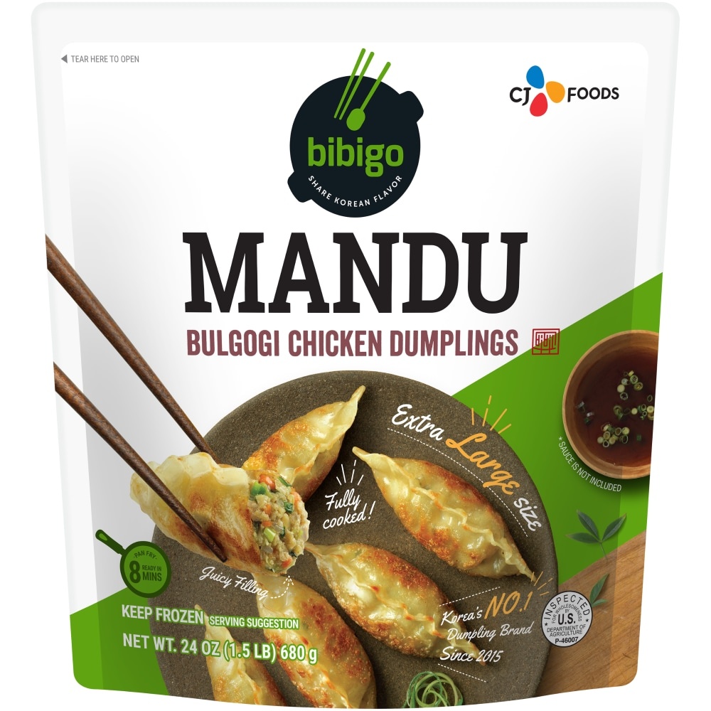 slide 1 of 1, Bibigo frozen mandu bulgogi chicken dumplings, 24 oz