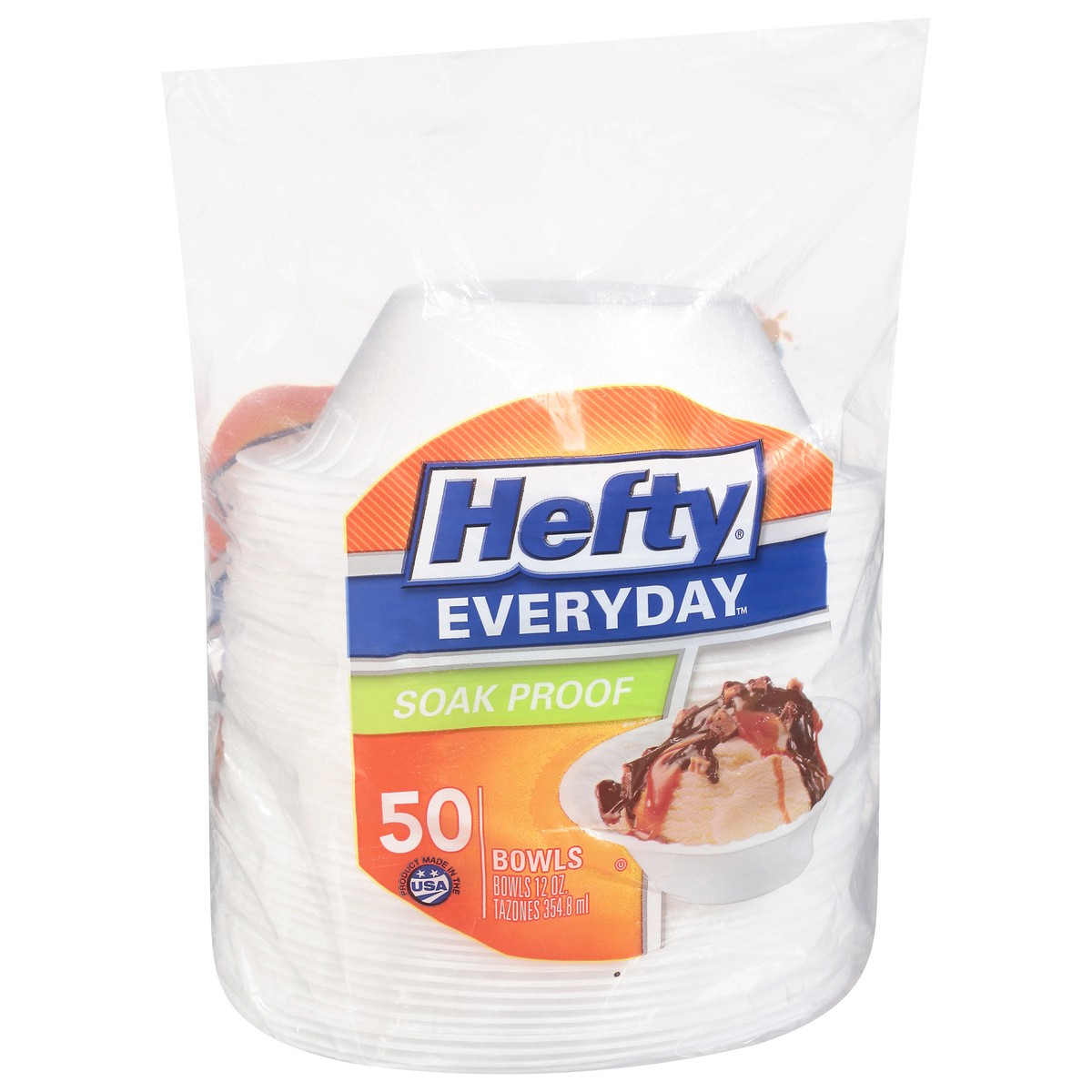 slide 2 of 9, Hefty Everyday Soak-Proof Foam Bowls, White, 12 Ounce, 50 Count, 0.28 lb