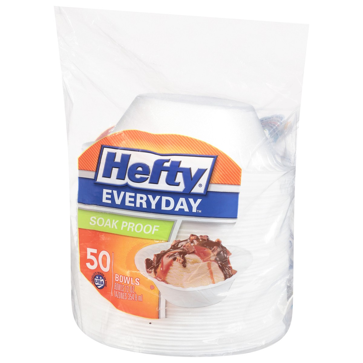 slide 9 of 9, Hefty Everyday Soak-Proof Foam Bowls, White, 12 Ounce, 50 Count, 0.28 lb