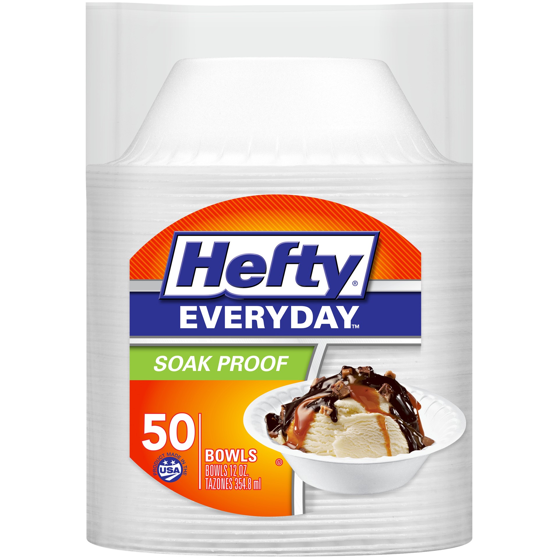 slide 1 of 9, Hefty Everyday Soak-Proof Foam Bowls, White, 12 Ounce, 50 Count, 0.28 lb