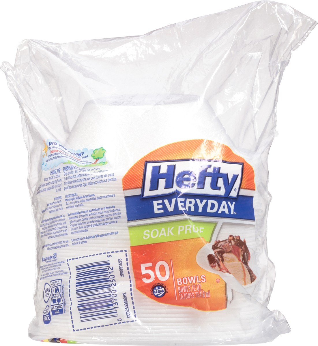 slide 6 of 9, Hefty Everyday Soak-Proof Foam Bowls, White, 12 Ounce, 50 Count, 0.28 lb