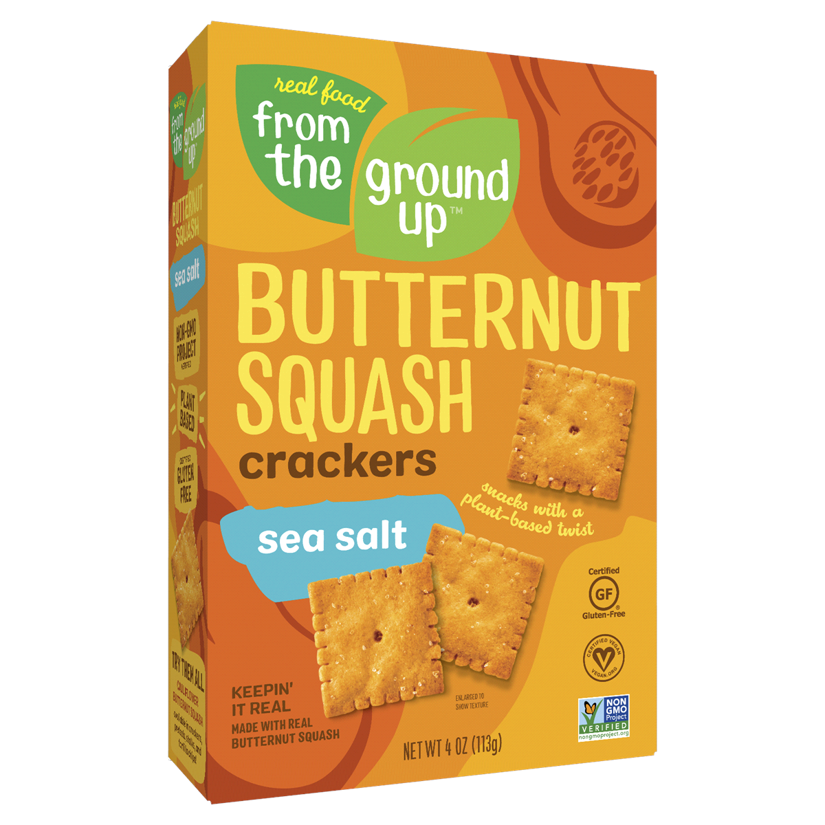 slide 1 of 1, From The Ground Up Sea Salt Butternut Squash Crackers, 4 oz