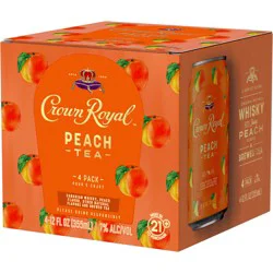 Crown Royal Peach Tea Canadian Whisky Cocktail, 4-Pack (4 x 12 fl oz)