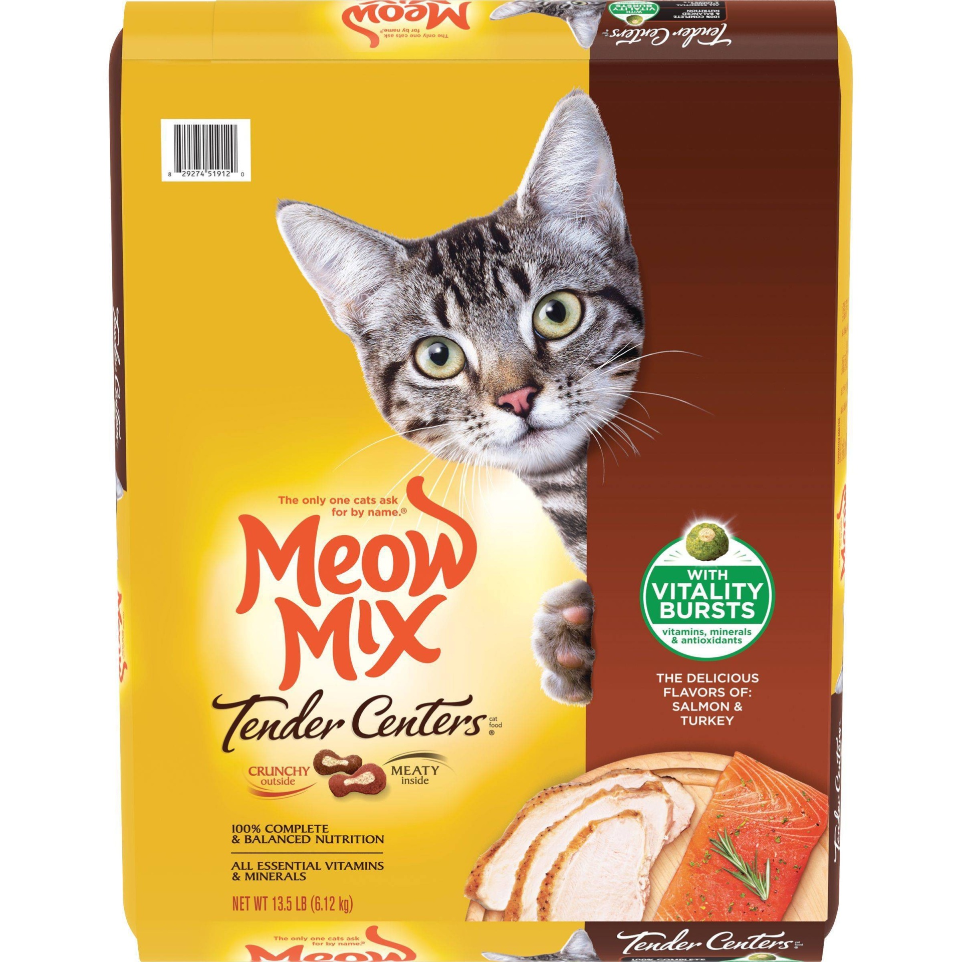 slide 1 of 10, Meow Mix Tender Centers Salmon & Turkey Flavors, 13.5 lb
